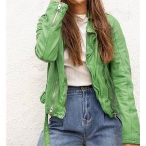 MAURITIUS L wild lamb leather jacket in palm leaf green